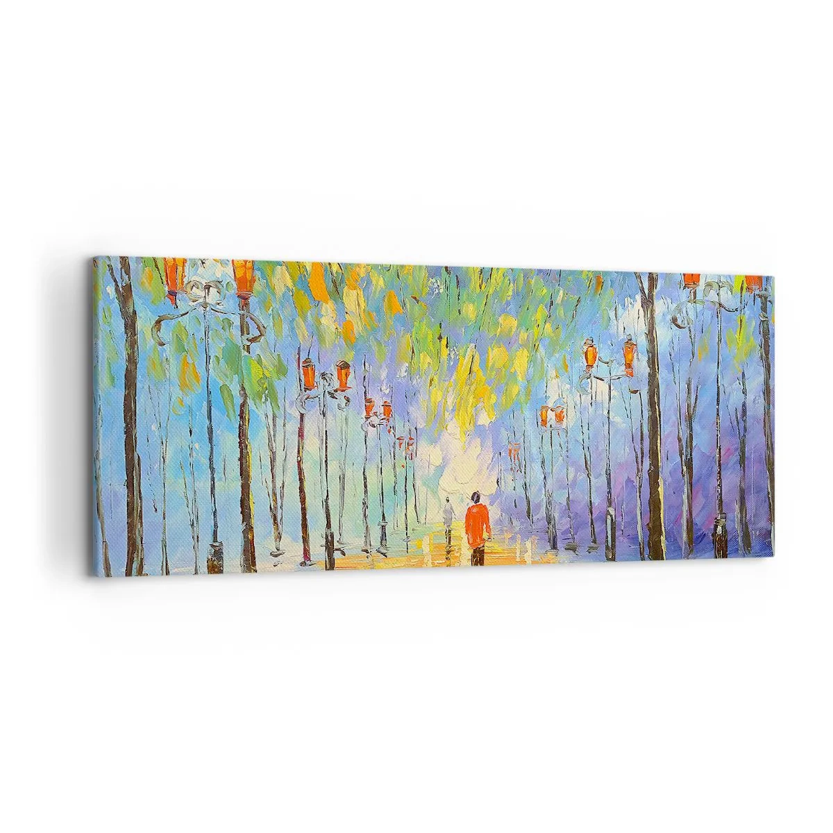 Quadro su tela - Stampe su Tela - Una pittoresca passeggiata tra le lanterne in una notte piovosa - 120x50cm - Canzone notturna sotto la pioggia - Decorazione murale moderna per soggiorno e camera da letto ARTTOR