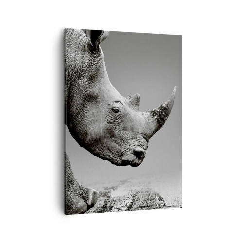 Quadro su tela - Stampe su Tela - Ritratto di un rinoceronte sullo sfondo di un deserto grigio - 50x70cm - Forza irrefrenabile - Decorazione murale moderna per soggiorno e camera da letto ARTTOR