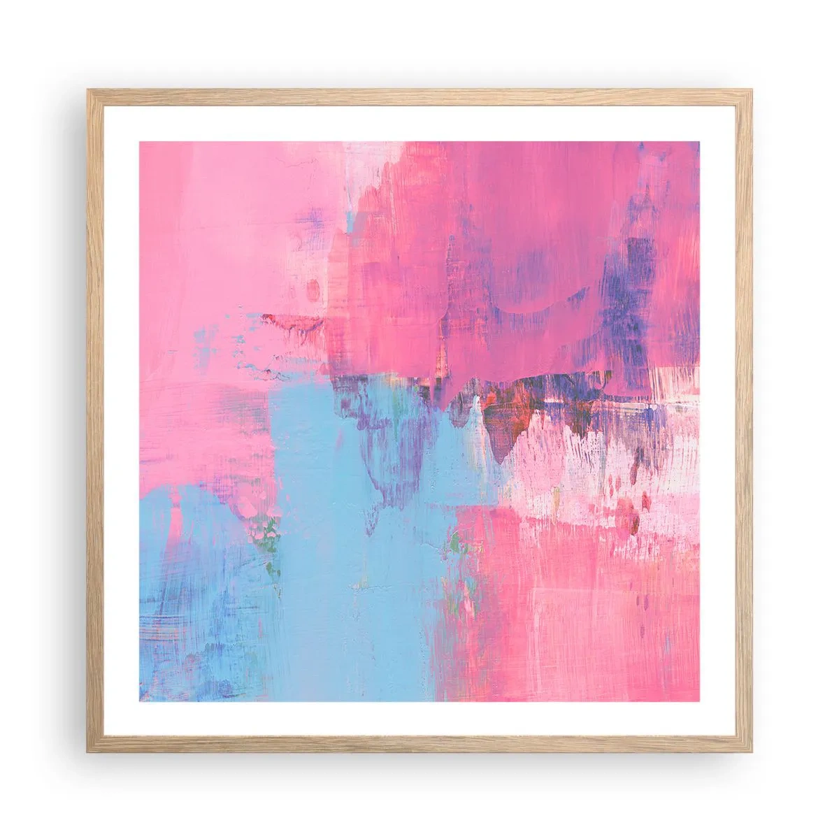 Poster in cornice rovere chiaro - Rosa, blu e un pizzico di luce - 60x60 cm