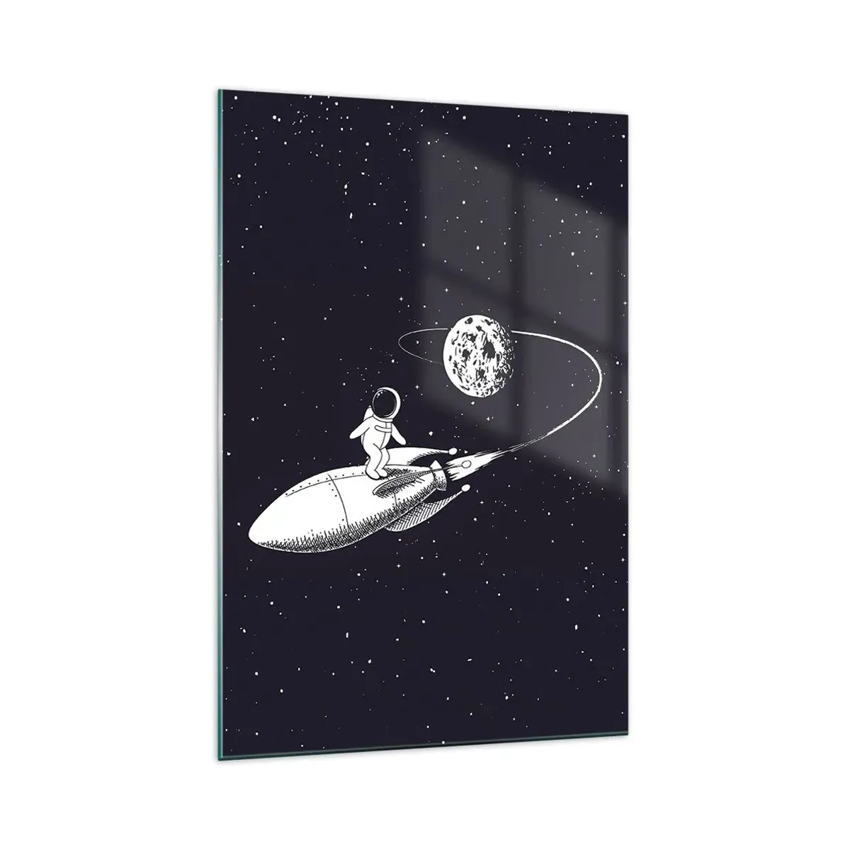 Quadro su vetro - Astronauta su un razzo nello spazio - 70x100cm - Surfista spaziale - Decorazione murale moderna per soggiorno e camera da letto ARTTOR