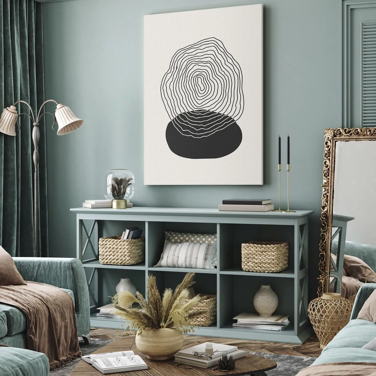 Quadro su tela - Stampe su Tela - Motivo astratto con linee e forme in bianco e nero - 50x70cm - Durata e vibrazione - Decorazione murale moderna per soggiorno e camera da letto ARTTOR