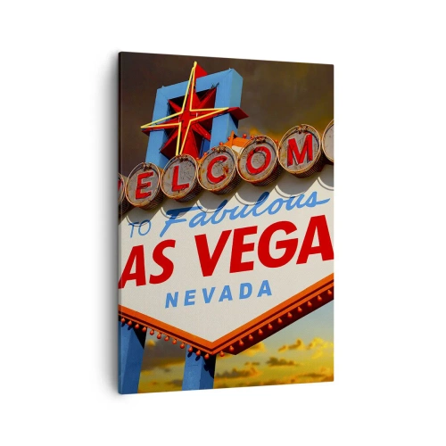 Quadro su tela - Stampe su Tela - Il famoso cartello Welcome to Fabulous Las Vegas al tramonto - 50x70cm - Cercando la fortuna - Decorazione murale moderna per soggiorno e camera da letto ARTTOR