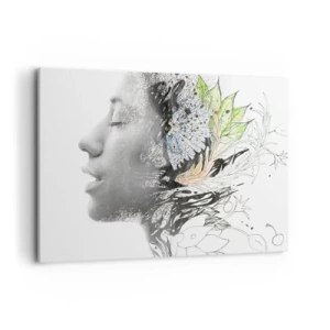 Quadro su tela - Stampe su Tela - Profilo di una donna in un collage artistico di natura e oscurità - 100x70cm - Immersa nella natura - Decorazione murale moderna per soggiorno e camera da letto ARTTOR