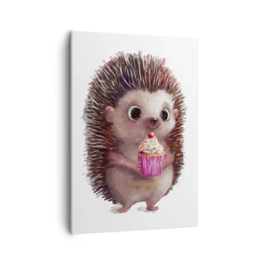 Quadro su tela - Stampe su Tela - Un simpatico riccio con un cupcake - 50x70cm - Festa ogni giorno - Decorazione murale moderna per soggiorno e camera da letto ARTTOR