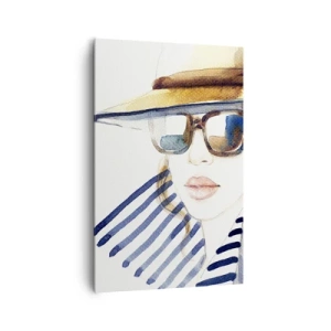 Quadro su tela - Stampe su Tela - Ritratto di una donna con cappello e occhiali da sole - 80x120cm - La Florida dà il benvenuto! - Decorazione murale moderna per soggiorno e camera da letto ARTTOR
