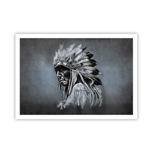 Poster - Ritratto di un capo indiano che indossa un copricapo tradizionale - 100x70cm - Ritorno alle radici - Decorazione murale moderna per soggiorno e camera da letto ARTTOR