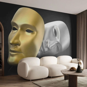 Fotomurali Premium Canvas - Maschera in oro e argento su sfondo nero - 100x70cm - La vita è teatro - Decorazione murale moderna per soggiorno e camera da letto ARTTOR