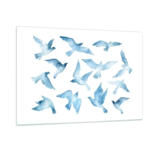 Quadro su vetro - Illustrazione di uccelli blu su sfondo bianco - 120x80cm - Uccelli del cielo - Decorazione murale moderna per soggiorno e camera da letto ARTTOR