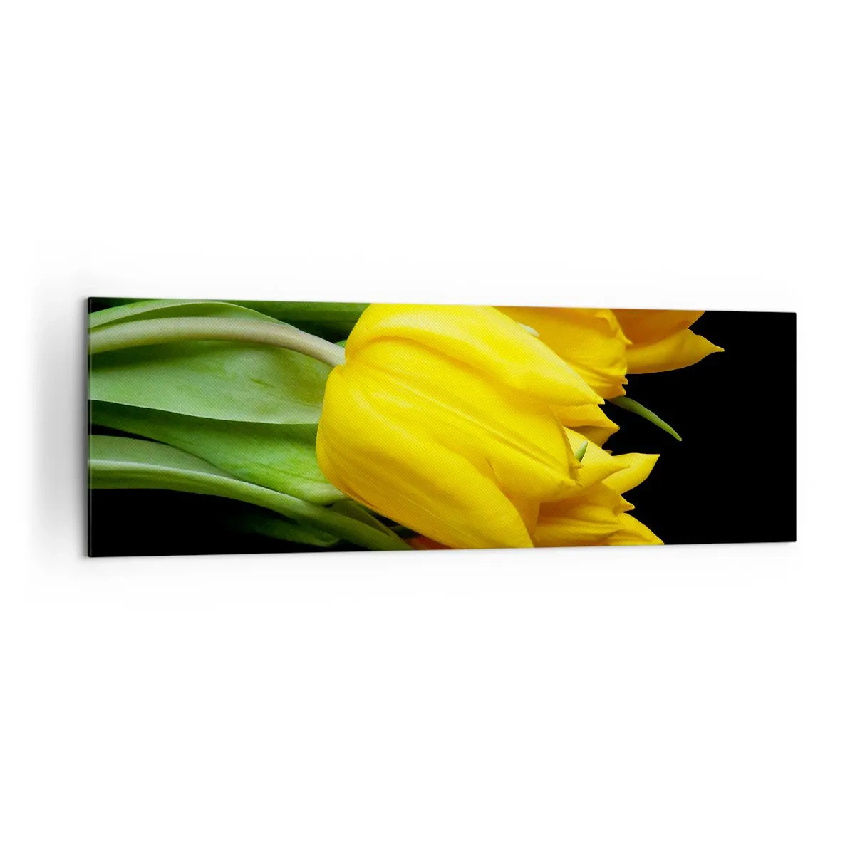 Quadro su tela - Stampe su Tela - Un mazzo di tulipani gialli su sfondo nero - 160x50cm - Fatti di puro sole - Decorazione murale moderna per soggiorno e camera da letto ARTTOR