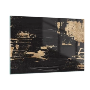 Quadro su vetro - Astrazione nera e oro con una texture simile a una pennellata - 120x80cm - Tracce del contatto - Decorazione murale moderna per soggiorno e camera da letto ARTTOR