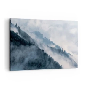 Quadro su tela - Stampe su Tela - La nebbia aleggia sui pendii boscosi delle montagne in un paesaggio misterioso - 120x80cm - La mistica dei monti - Decorazione murale moderna per soggiorno e camera da letto ARTTOR