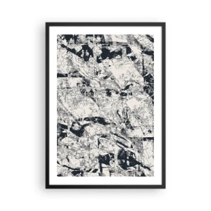 Poster in cornice nera - Composizione astratta in bianco e nero strutturata - 50x70cm - La compenetrazione degli opposti - Decorazione murale moderna per soggiorno e camera da letto ARTTOR