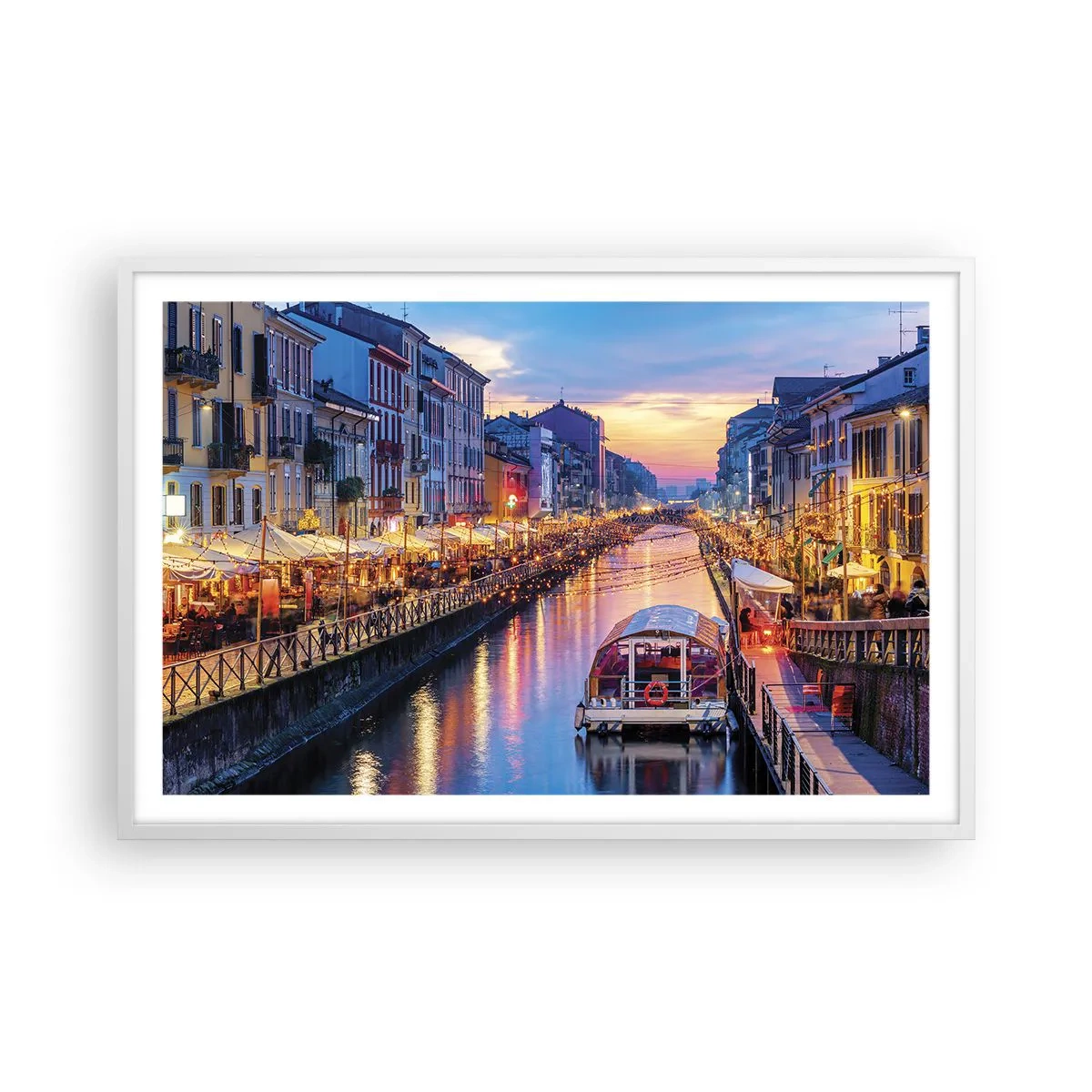 Poster in cornice bianca - Sera di luce e di divertimento - 91x61 cm