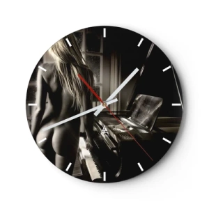 Orologio da parete - Orologio in Vetro - Una figura al pianoforte in un interno buio - 30x30cm - La perfetta armonia della sera - Decorazione murale moderna per soggiorno, cucina e camera da letto ARTTOR