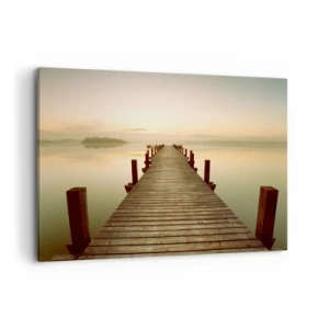 Quadro su tela - Stampe su Tela - Un molo di legno su un lago calmo al mattino - 100x70cm - Aurora, alba, luce - Decorazione murale moderna per soggiorno e camera da letto ARTTOR