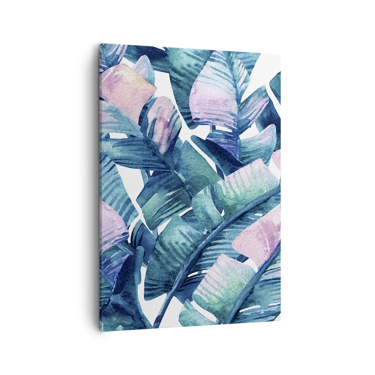 Quadro su tela - Stampe su Tela - Foglie di banano nelle tonalità del blu e del rosa - 50x70cm - Nel bananeto - Decorazione murale moderna per soggiorno e camera da letto ARTTOR