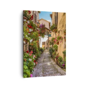 Quadro su tela - Stampe su Tela - Una strada affascinante piena di fiori e vasi di fiori - 50x70cm - Angolo italiano - Decorazione murale moderna per soggiorno e camera da letto ARTTOR