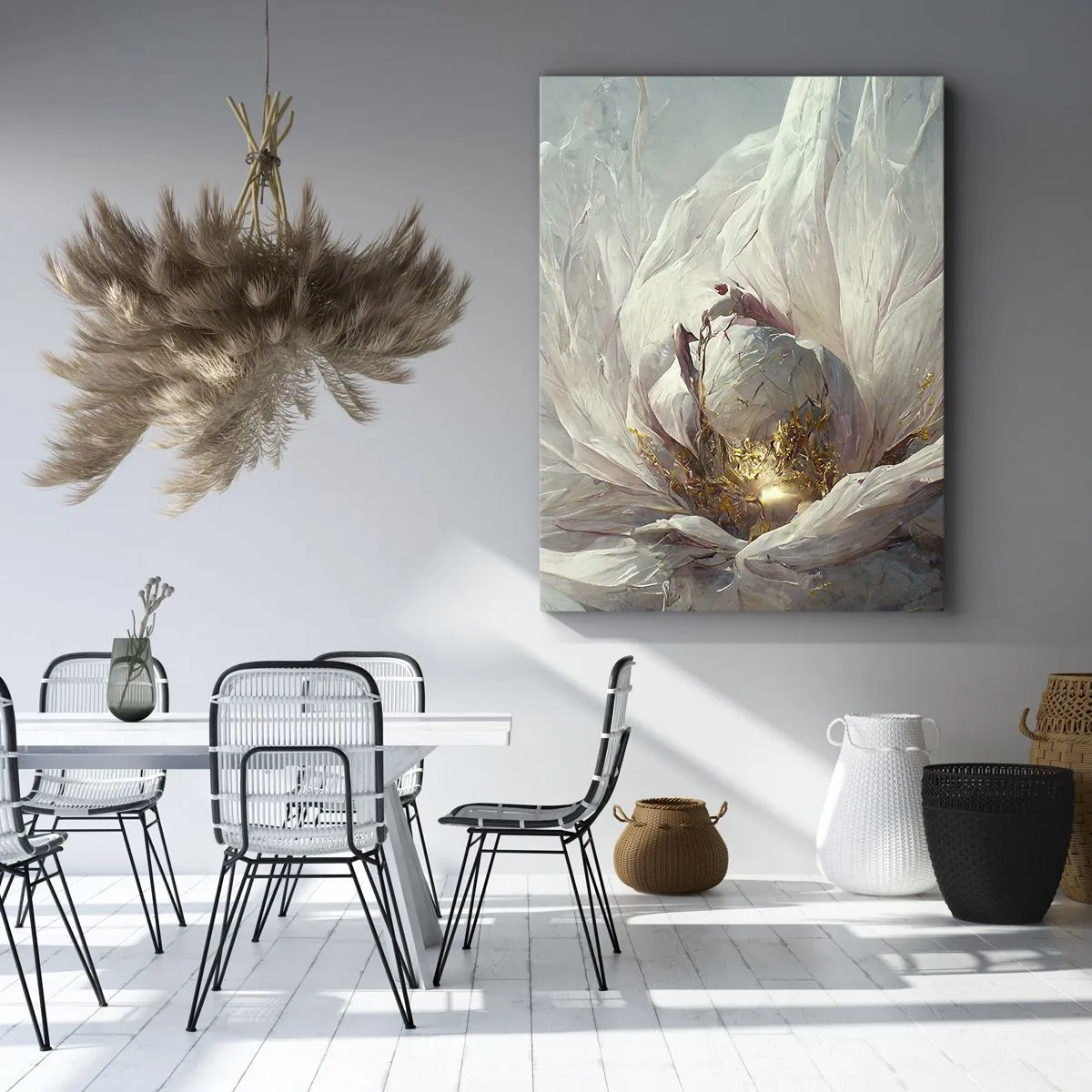 Quadro su tela - Stampe su Tela - Un delicato fiore bianco con sottili accenti dorati - 50x70cm - Fiorisce ogni cento anni - Decorazione murale moderna per soggiorno e camera da letto ARTTOR