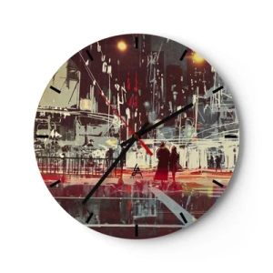 Orologio da parete - Orologio in Vetro - Una coppia di notte con una città illuminata sullo sfondo - 30x30cm - Viaggio nella grande città - Decorazione murale moderna per soggiorno, cucina e camera da letto ARTTOR