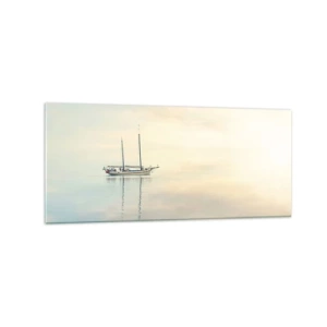Quadro su vetro - Una barca su un mare calmo in una luce soffusa - 120x50cm - Silenzio in mare - Decorazione murale moderna per soggiorno e camera da letto ARTTOR