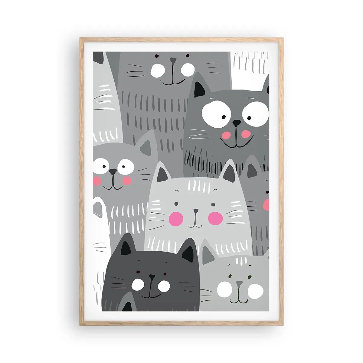 Poster in cornice rovere chiaro - Il mondo dei gatti - 70x100 cm