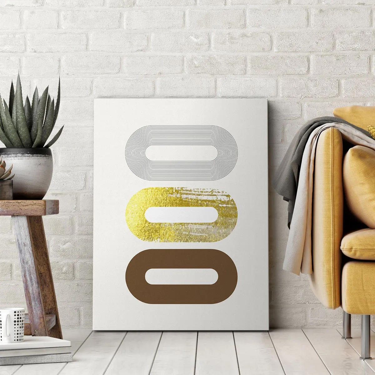 Quadro su tela - Stampe su Tela - Motivo astratto di tre forme geometriche - 50x70cm - Ohh! - Decorazione murale moderna per soggiorno e camera da letto ARTTOR