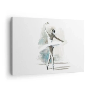 Quadro su tela - Stampe su Tela - Una ballerina in posa da balletto su uno sfondo dai delicati toni acquerellati. - 70x50cm - Tramutata in un cigno - Decorazione murale moderna per soggiorno e camera da letto ARTTOR