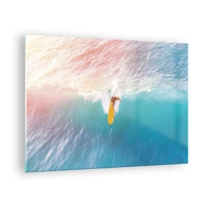 Quadro su vetro - Surfista che cavalca un'onda nell'oceano turchese - 70x50cm - Il cavaliere dell'oceano - Decorazione murale moderna per soggiorno e camera da letto ARTTOR