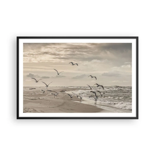 Poster in cornice nera - Brusio del mare, canto degli uccelli - 91x61 cm