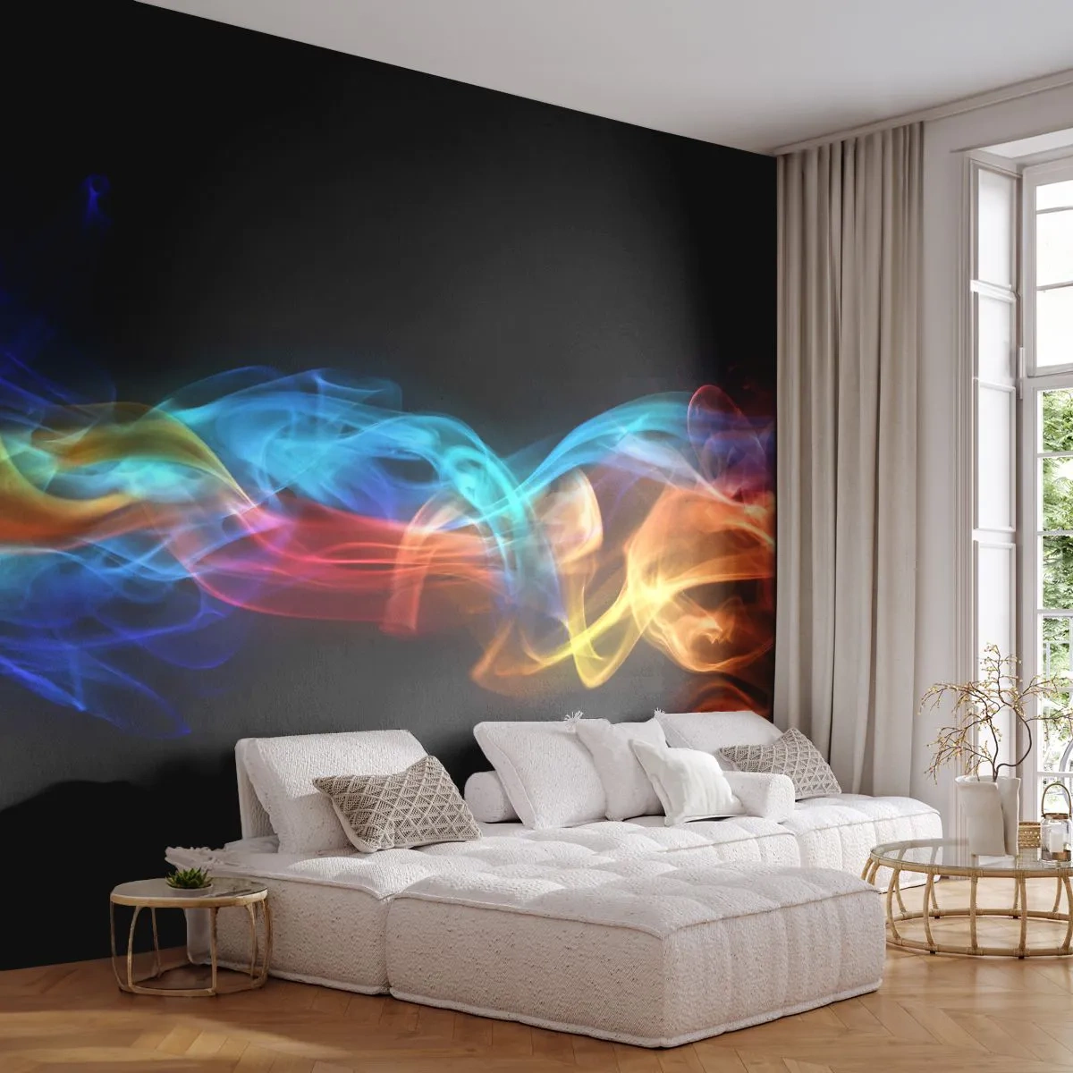 Fotomurali Premium Canvas - La danza arcobaleno delle nebbie - Astrazione, Grafica, Fiamme Colorate - 150x105 cm
