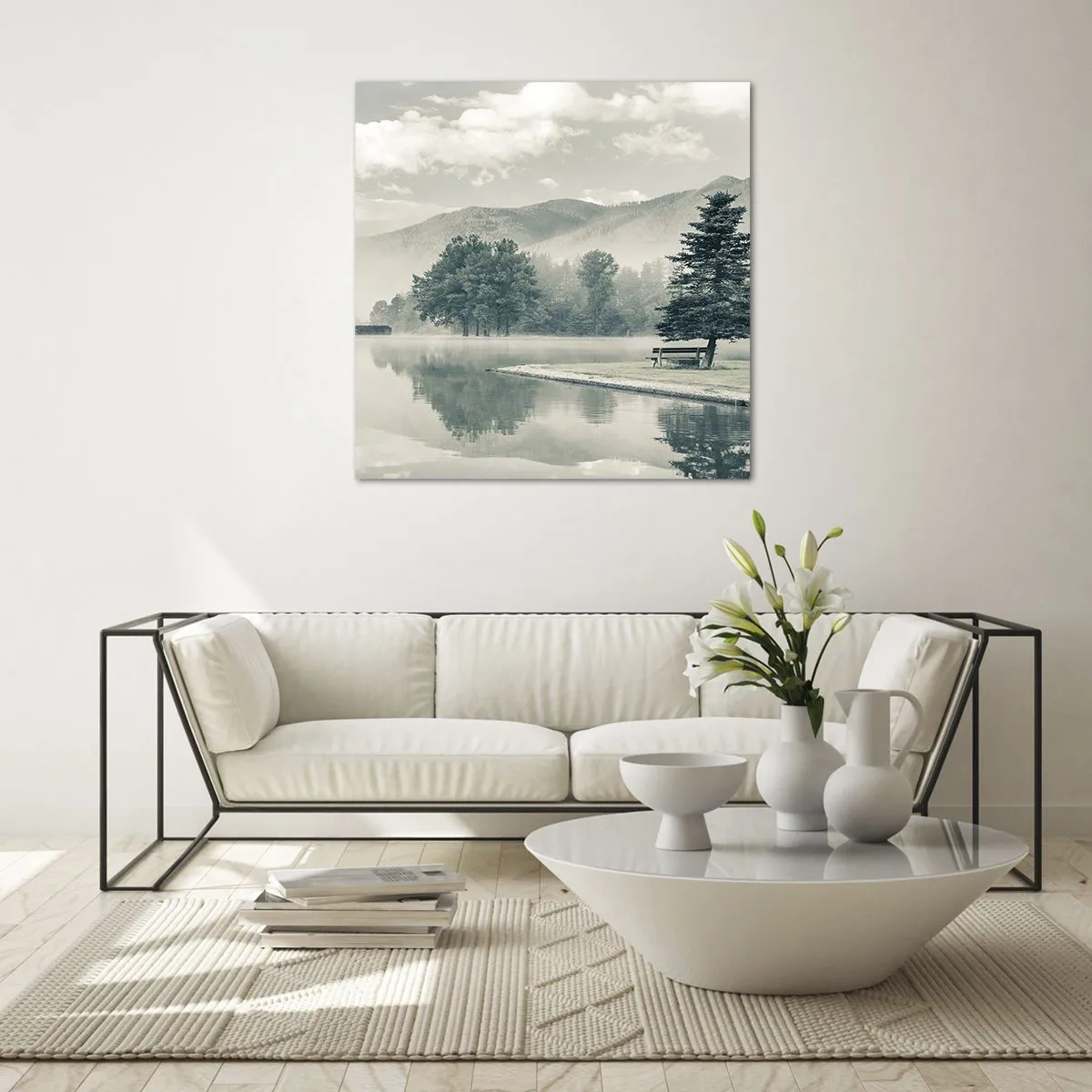 Quadro su vetro - Il lago dorme ancora - 50x50 cm