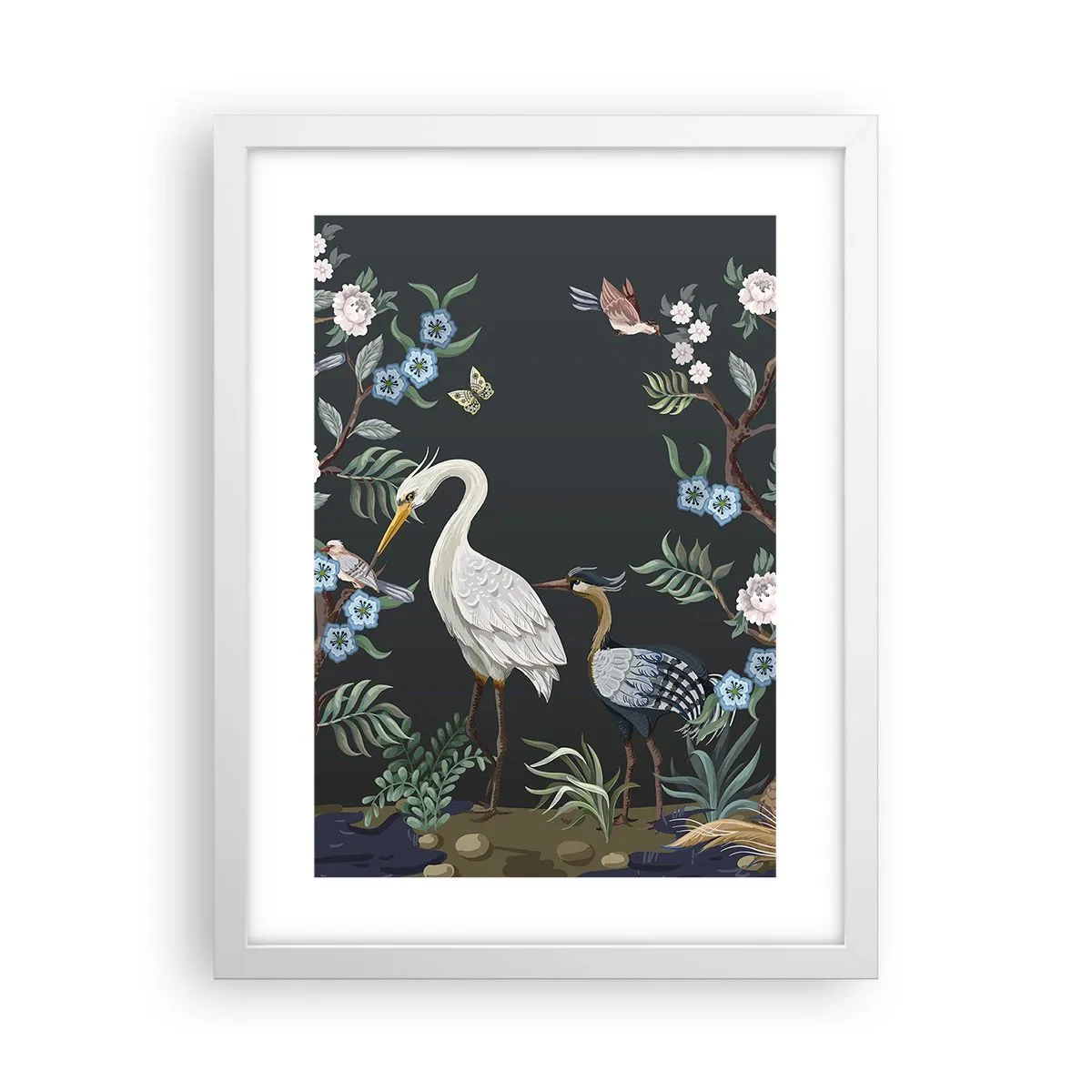 Poster in cornice bianca - La parata degli uccelli - 30x40 cm