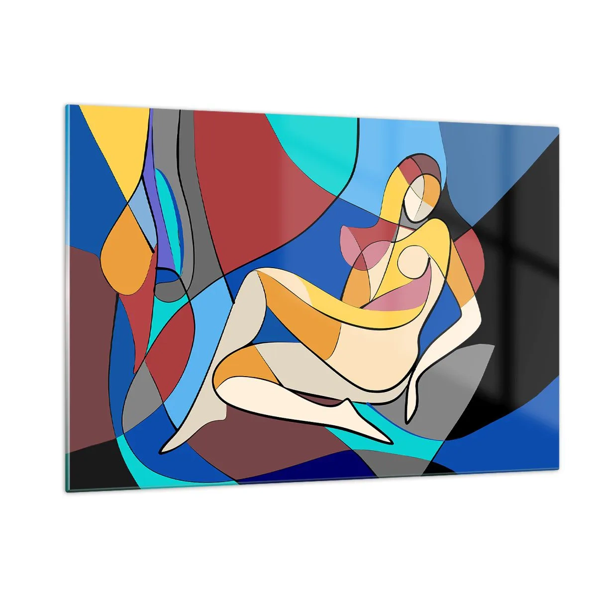 Quadro su vetro - Donna cubista in una composizione astratta - 120x80cm - Nudo cubista - Decorazione murale moderna per soggiorno e camera da letto ARTTOR