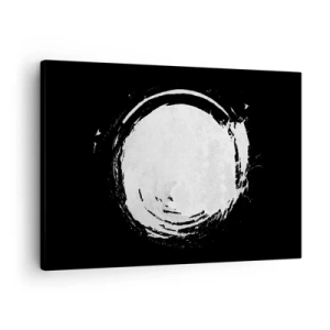 Quadro su tela - Stampe su Tela - Un cerchio bianco su sfondo nero in stile minimalista. - 70x50cm - Una buona soluzione - Decorazione murale moderna per soggiorno e camera da letto ARTTOR