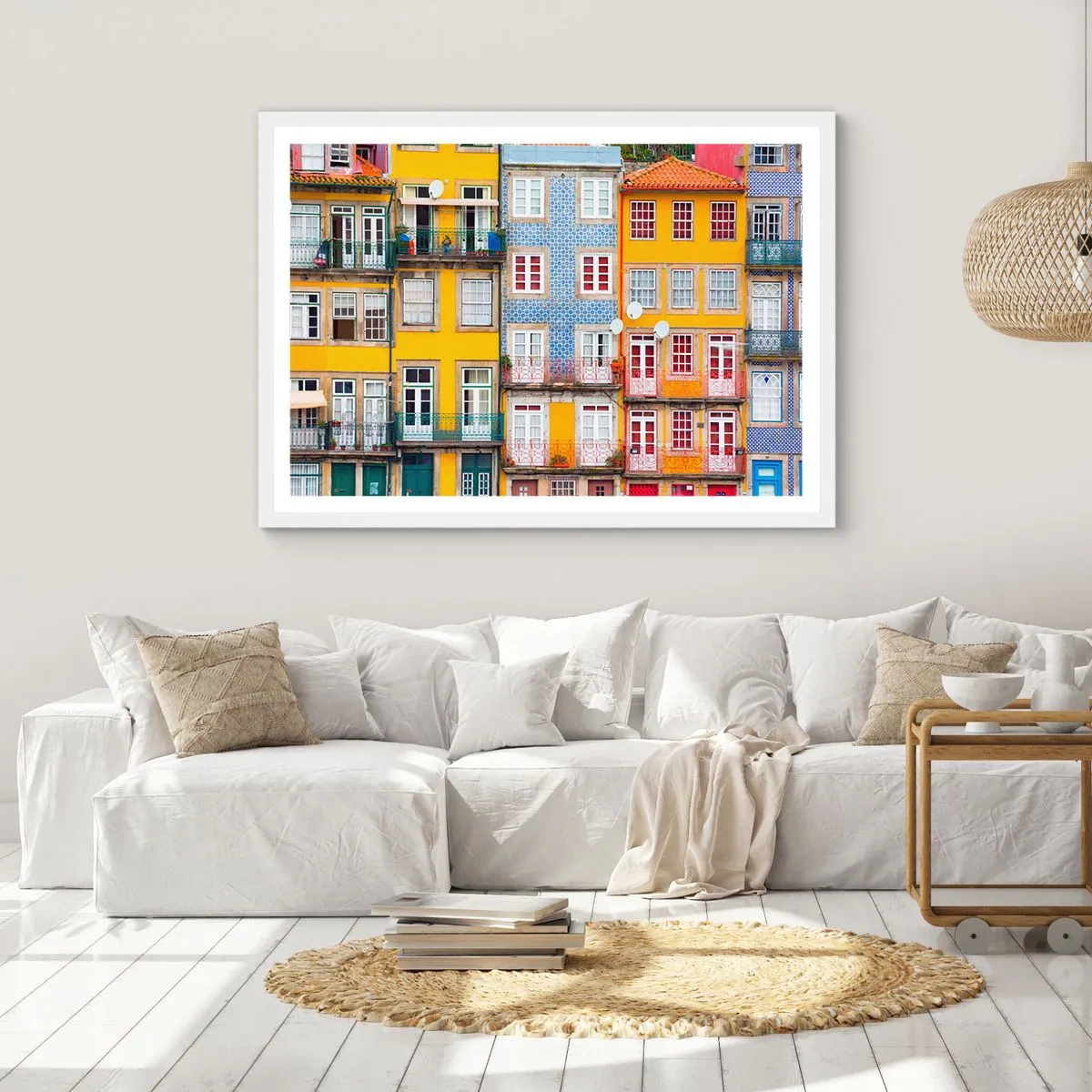 Poster in cornice bianca - I colori della città vecchia - 100x70 cm