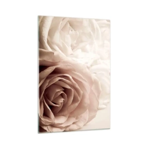 Quadro su vetro - Delicate rose in tonalità pastello del beige - 70x100cm - Nel cuore della rosa - Decorazione murale moderna per soggiorno e camera da letto ARTTOR