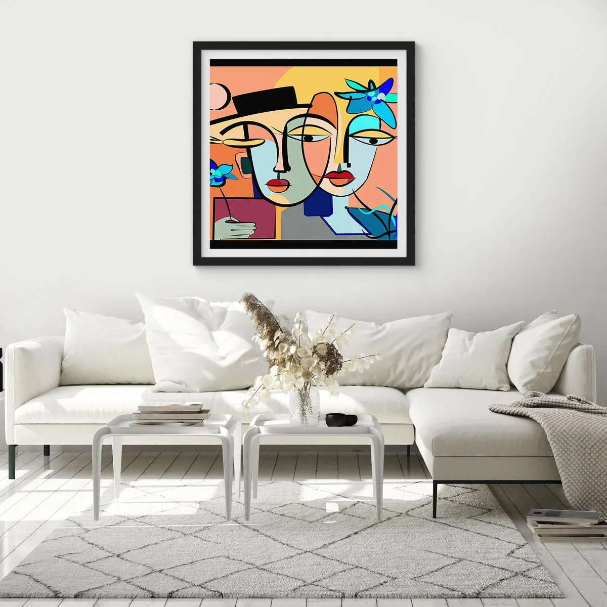 Poster in cornice nera - Appuntamento in stile Picasso - 40x40 cm