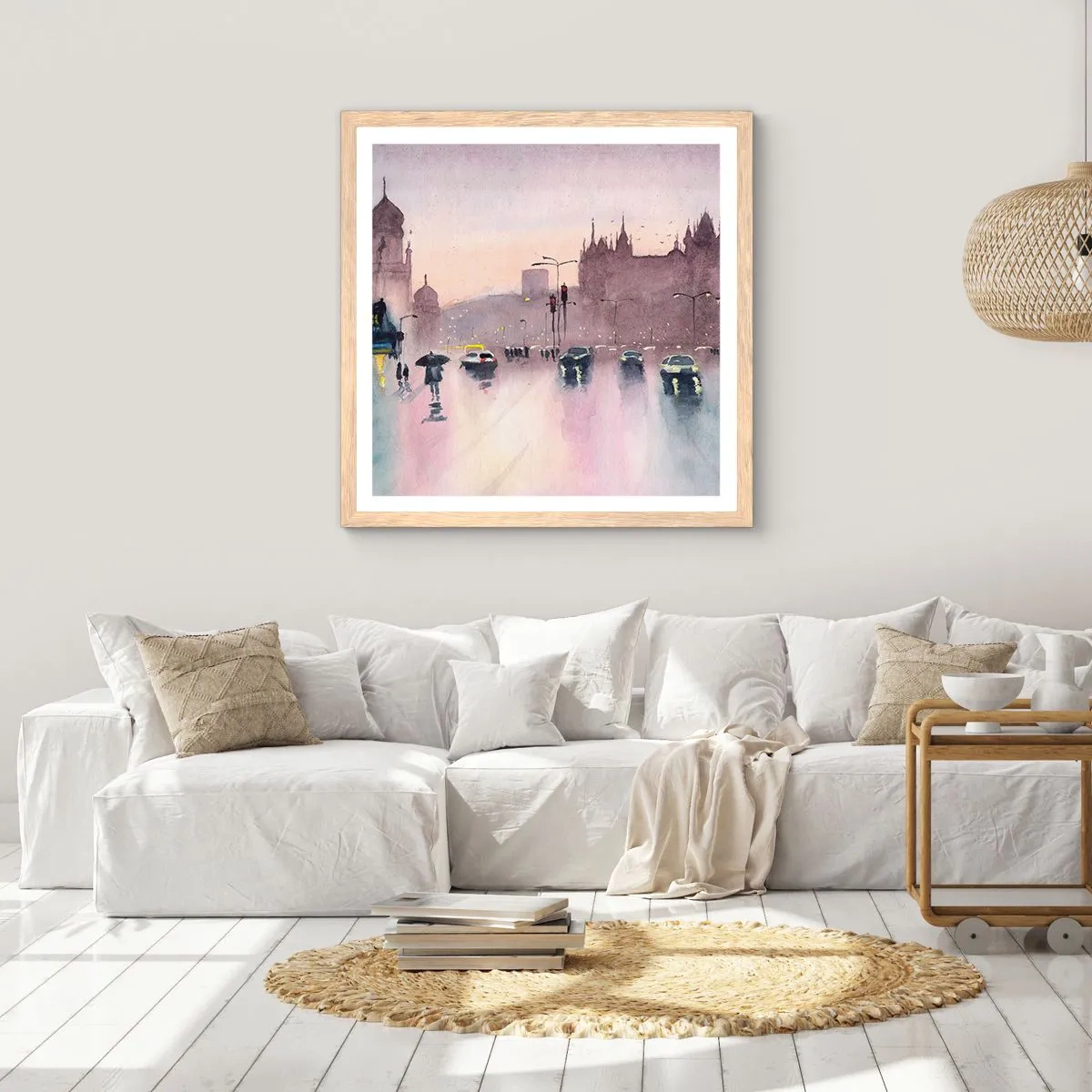 Poster in cornice rovere chiaro - Nella nebbia piovigginosa - 60x60 cm