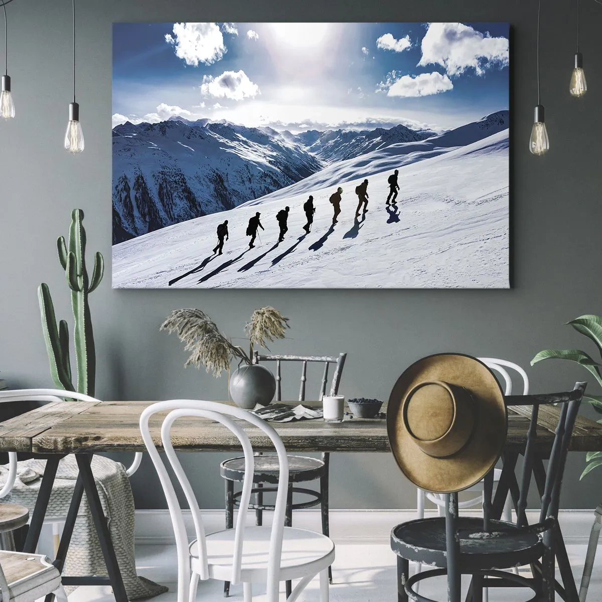 Quadro su tela - Stampe su Tela - Un gruppo di alpinisti che scalano un pendio innevato - 70x50cm - La squadra dei conquistatori - Decorazione murale moderna per soggiorno e camera da letto ARTTOR