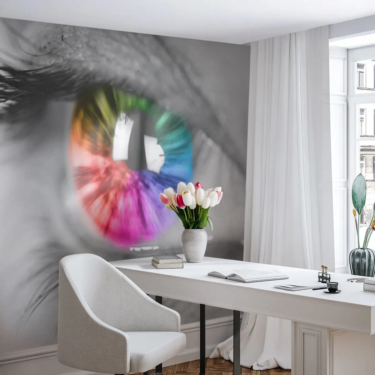 Fotomurali Premium Sand - Vedere il mondo a colori - Astrazione, Occhio colorato, 3D - 350x256 cm