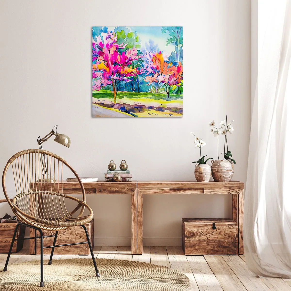 Quadro su tela - Stampe su Tela - Giardino multicolore nella luce della primavera - 40x40 cm