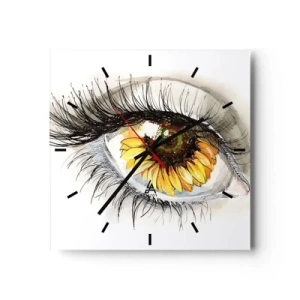 Orologio da parete - Orologio in Vetro - Occhio artistico con iride a forma di girasole - 30x30cm - Uno sguardo caldo come l'estate - Decorazione murale moderna per soggiorno e camera da letto ARTTOR