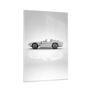 Quadro su vetro - Classica decappottabile bianca su sfondo chiaro - 70x100cm - Promessa di divertimento - Decorazione murale moderna per soggiorno e camera da letto ARTTOR