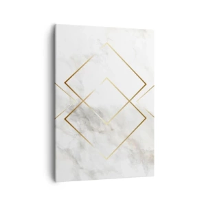 Quadro su tela - Stampe su Tela - Rombi dorati minimalisti su uno sfondo di marmo - 50x70cm - Vista sull'infinito - Decorazione murale moderna per soggiorno e camera da letto ARTTOR