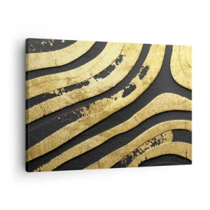Quadro su tela - Stampe su Tela - Onde astratte dorate su sfondo nero - 70x50cm - Tutto scorre - Decorazione murale moderna per soggiorno e camera da letto ARTTOR
