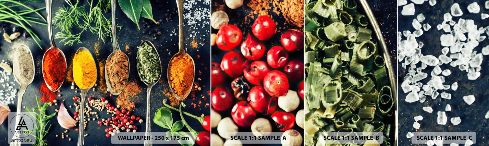 Campione Di Fotomurale Standard Eco - Magie gastronomiche - Spezie, Erbe aromatiche, Cucina - 100x30 cm