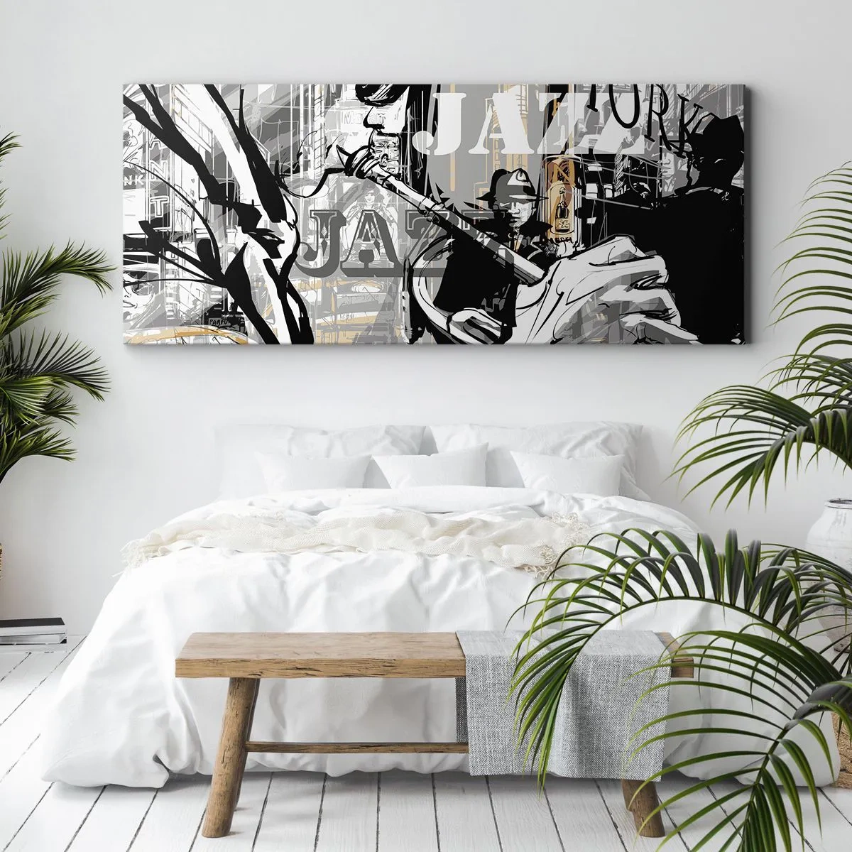 Quadro su tela - Stampe su Tela - Scena jazz di New York - 160x50cm - Al ritmo di New York - Decorazione murale moderna per soggiorno e camera da letto ARTTOR