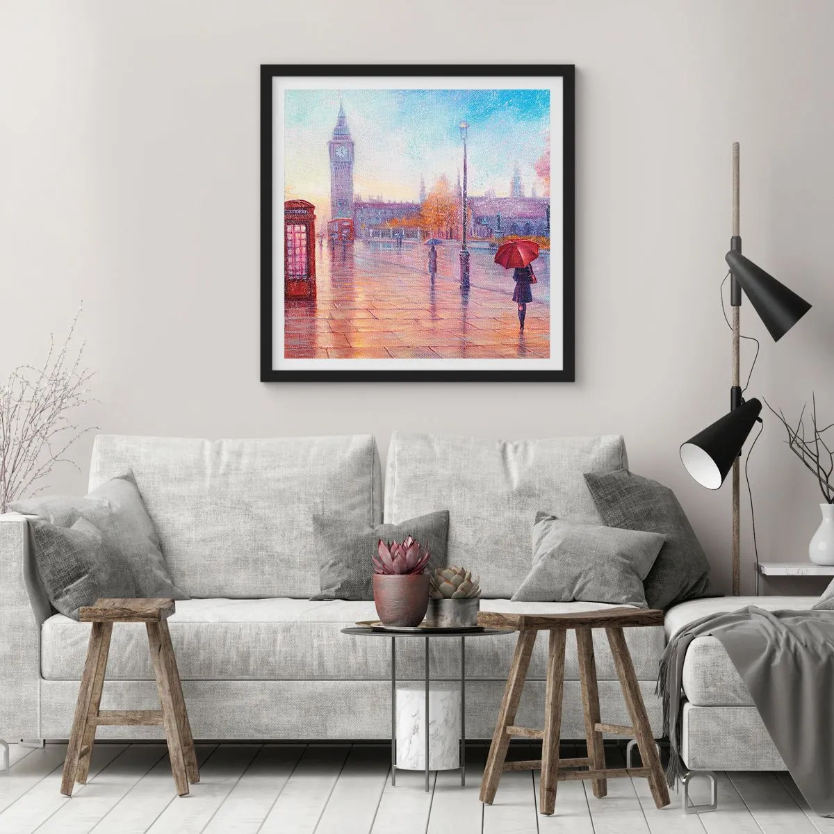 Poster in cornice nera - Giorno d'autunno a Londra - 30x30 cm