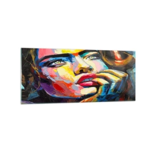 Quadro su vetro - Ritratto colorato di una donna in stile espressionista - 120x50cm - I sogni come uccelli planano nel cielo - Decorazione murale moderna per soggiorno e camera da letto ARTTOR