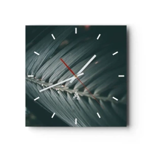 Orologio da parete - Orologio in Vetro - Primo piano di un dettaglio di una foglia di palma dai toni scuri - 30x30cm - La precisione della natura - Decorazione murale moderna per soggiorno e camera da letto ARTTOR